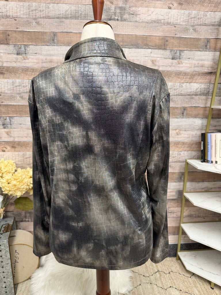 Chico's Travelers Metallic Croc Print Zip Jacket
