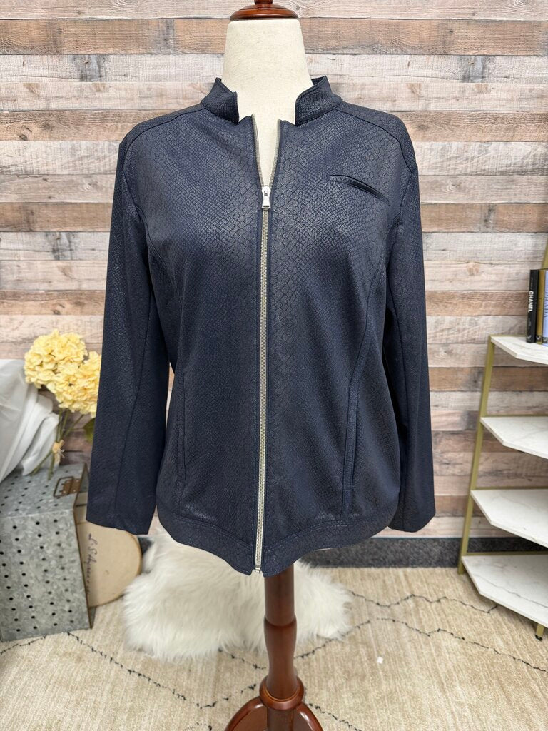 Chico's Metallic Navy Snake Print Zip-Up Jacket