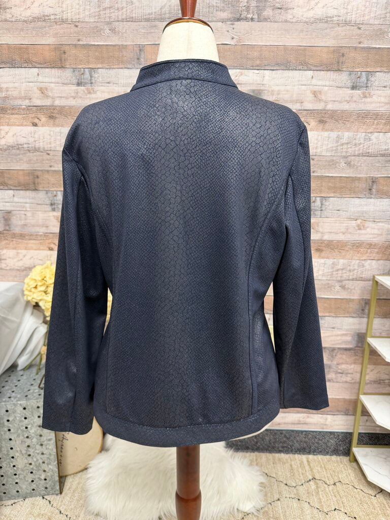 Chico's Metallic Navy Snake Print Zip-Up Jacket