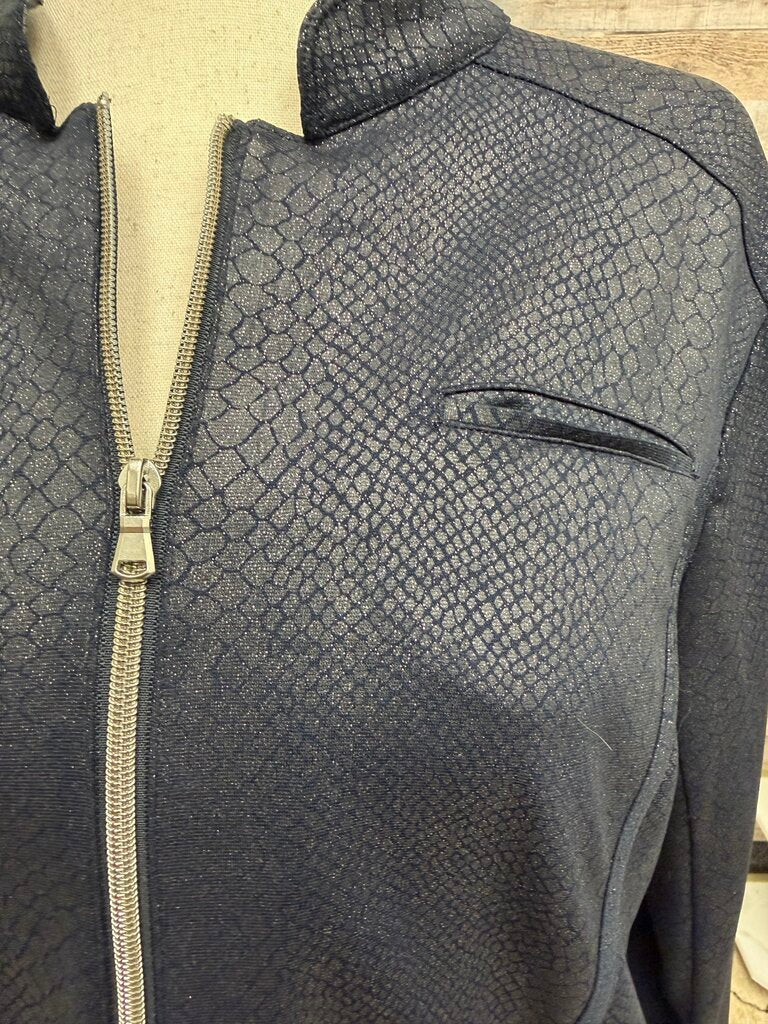 Chico's Metallic Navy Snake Print Zip-Up Jacket