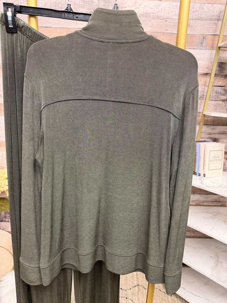 Chico's Olive Green Knit Full Zip Up Jacket