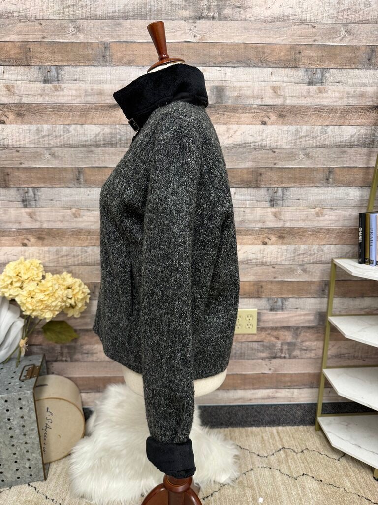 Orvis Grey/Black Knit Belt Collar Bomber Jacket