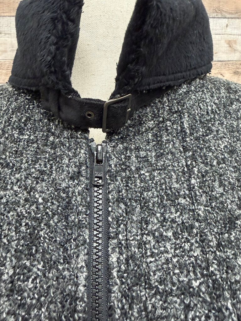 Orvis Grey/Black Knit Belt Collar Bomber Jacket