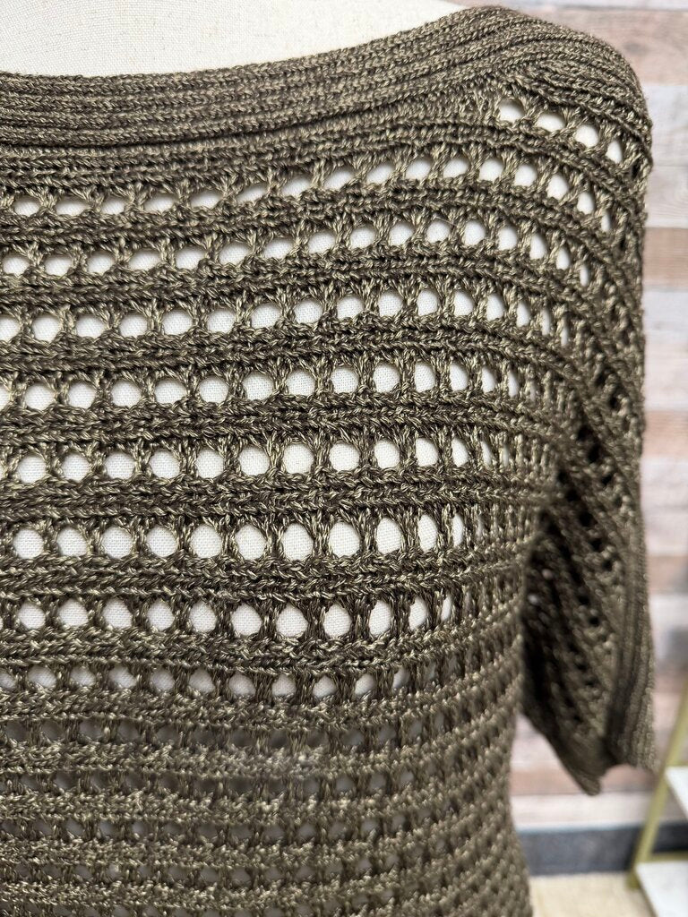 Brown Open Knit Short Sleeve Mesh Sweater