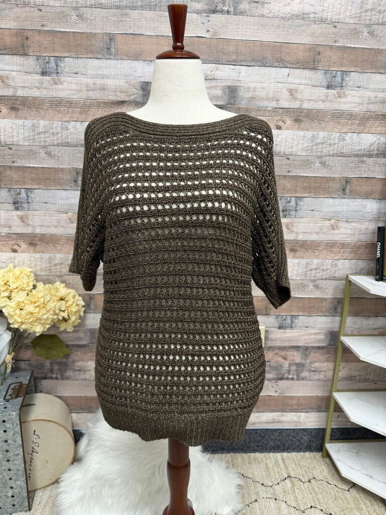 Brown Open Knit Short Sleeve Mesh Sweater