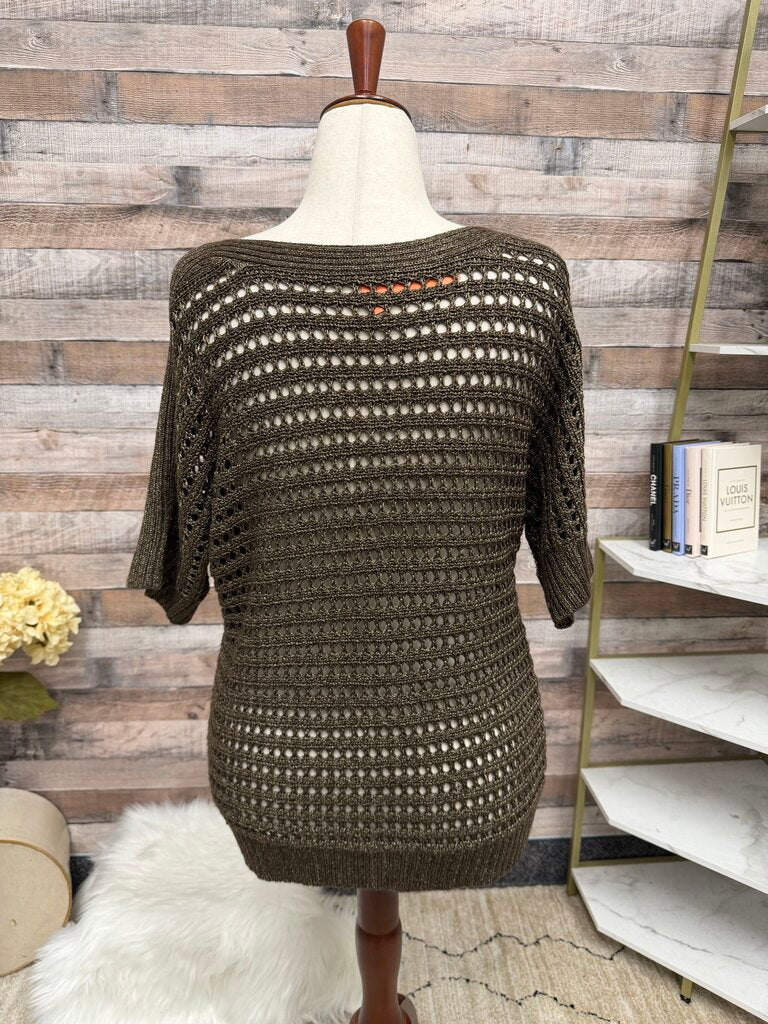 Brown Open Knit Short Sleeve Mesh Sweater
