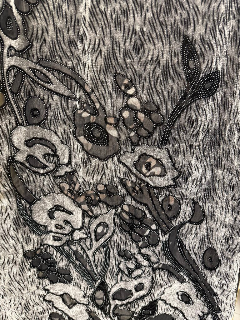 Black/Grey Velvet Loral Pattern Scarf