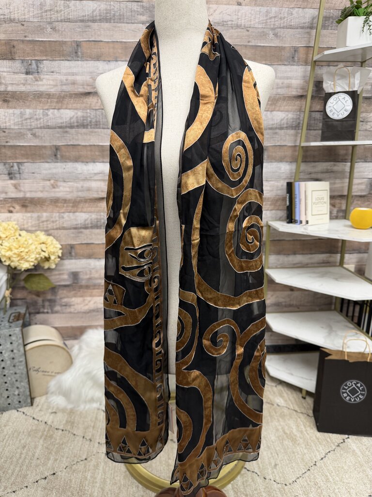 Black/Gold Abstract Patter Silk Scarf