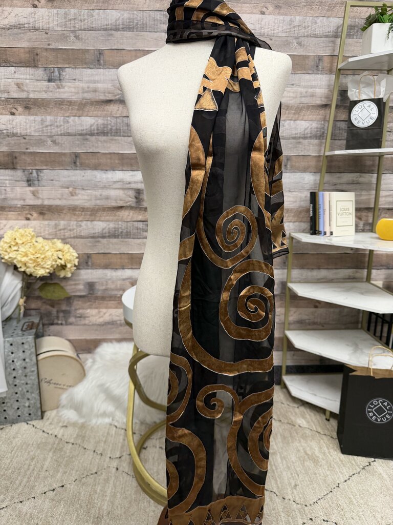 Black/Gold Abstract Patter Silk Scarf
