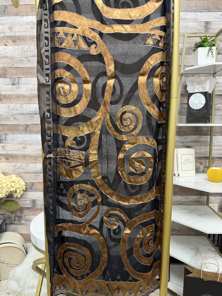 Black/Gold Abstract Patter Silk Scarf
