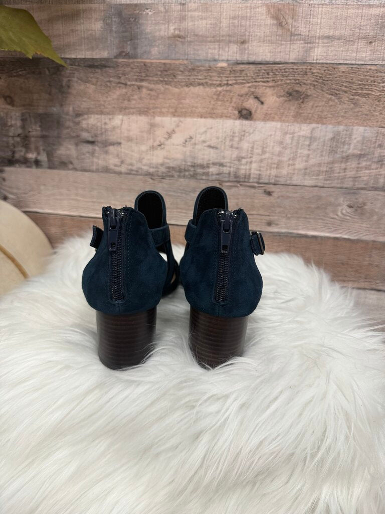 Bella Vita Blue Suede Black Heel Peep Toe Sandal