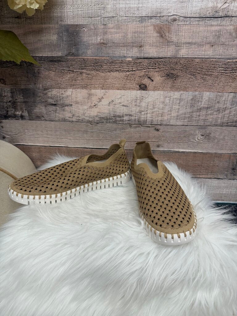 Ilse Jacobsen Tan Perforated Leather Slip-On Sneakers