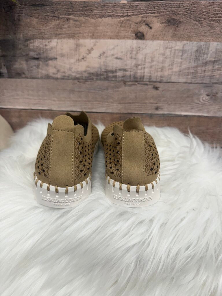 Ilse Jacobsen Tan Perforated Leather Slip-On Sneakers