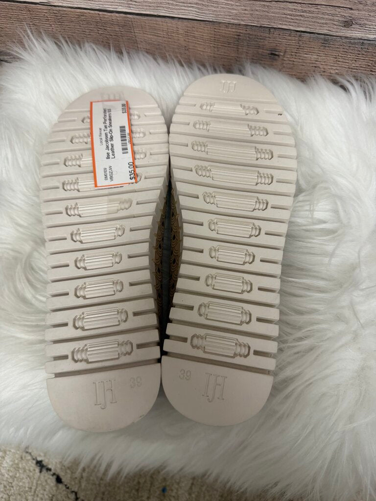 Ilse Jacobsen Tan Perforated Leather Slip-On Sneakers