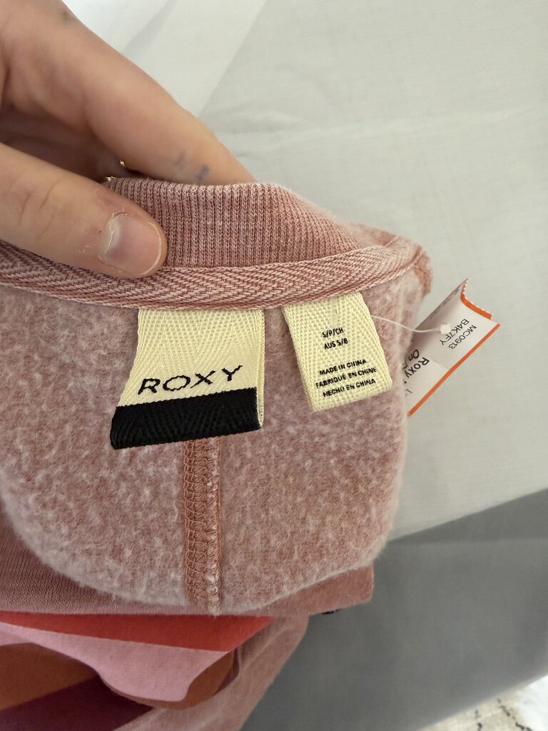 Roxy MultiColor Chest Stripe On Pink Crewneck