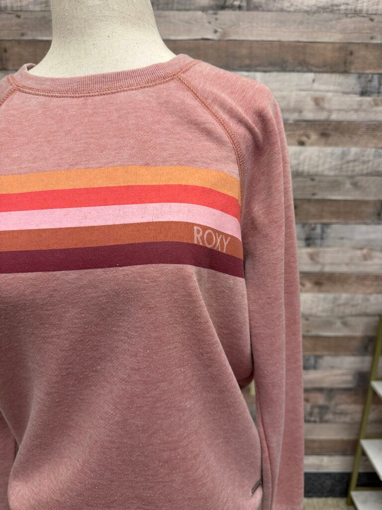 Roxy MultiColor Chest Stripe On Pink Crewneck