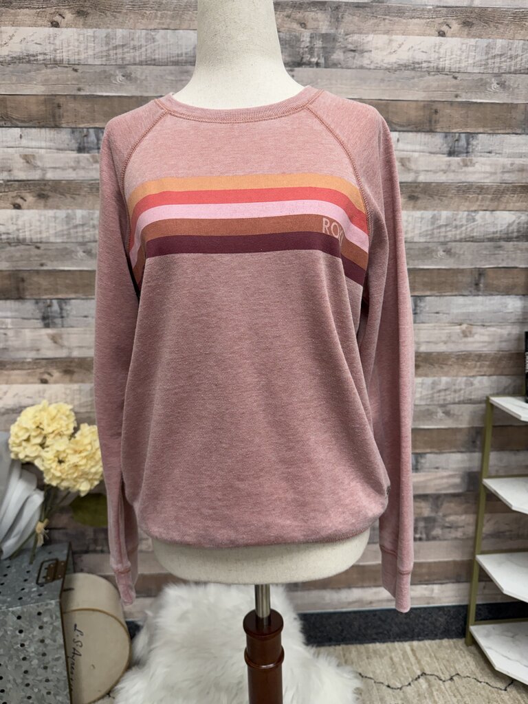 Roxy MultiColor Chest Stripe On Pink Crewneck
