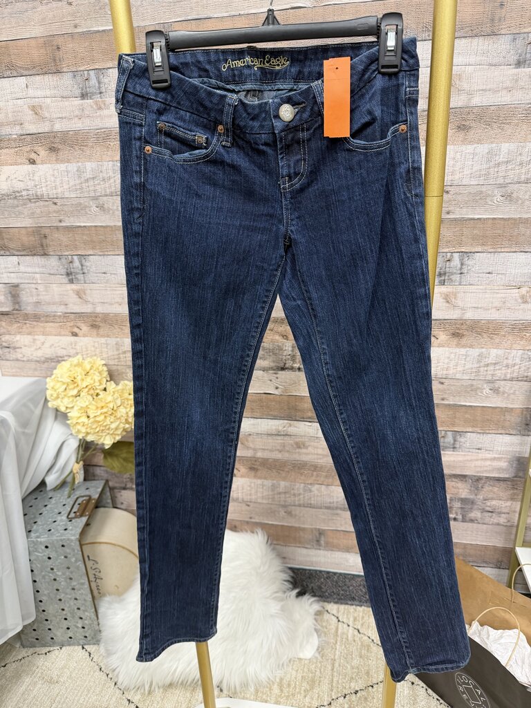 American Eagle Navy Denim Jeans Logo Button