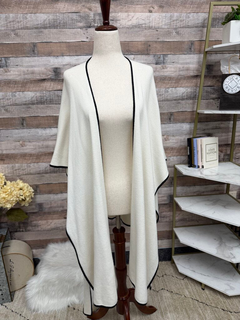 Etcetera Cream With Black Trim Wrap Poncho