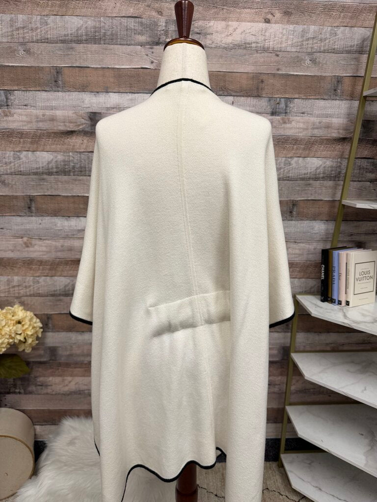 Etcetera Cream With Black Trim Wrap Poncho
