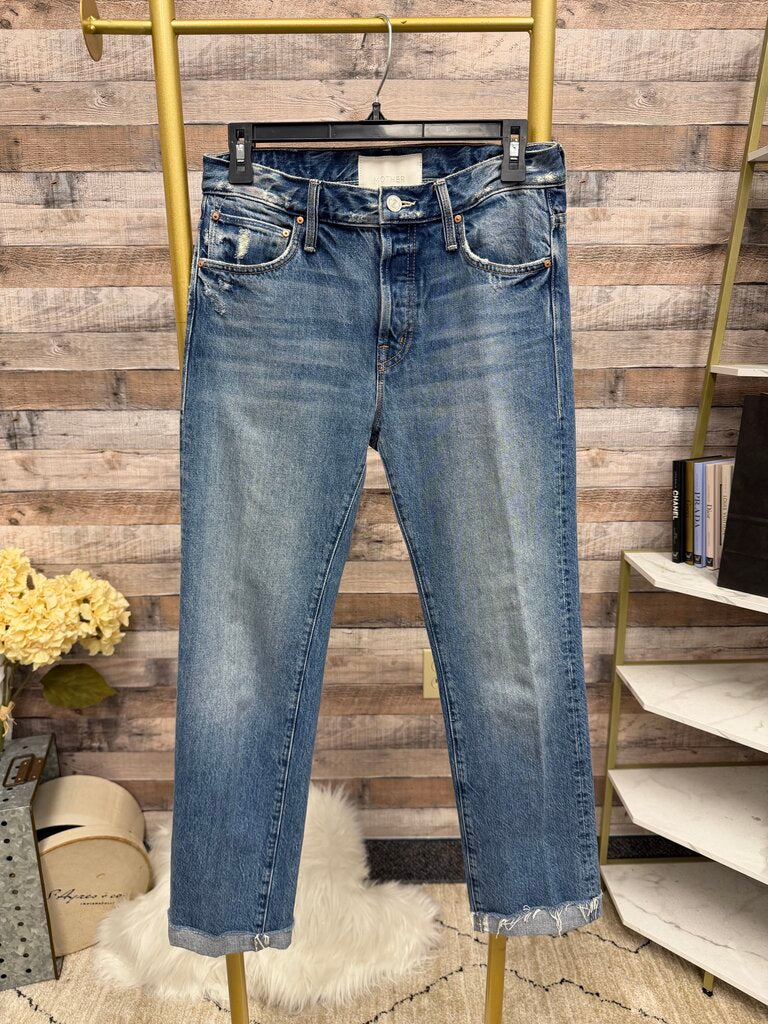 Mother Superior Blue Straight Leg Raw Hem