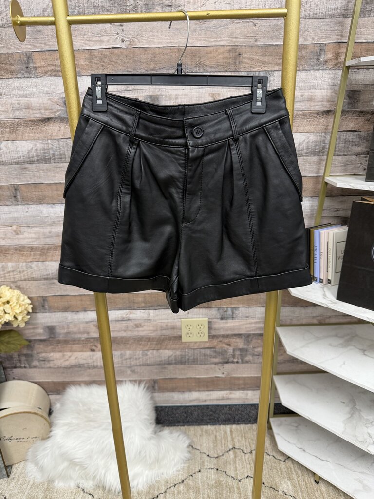 Club Monaco black leather pleated high rise