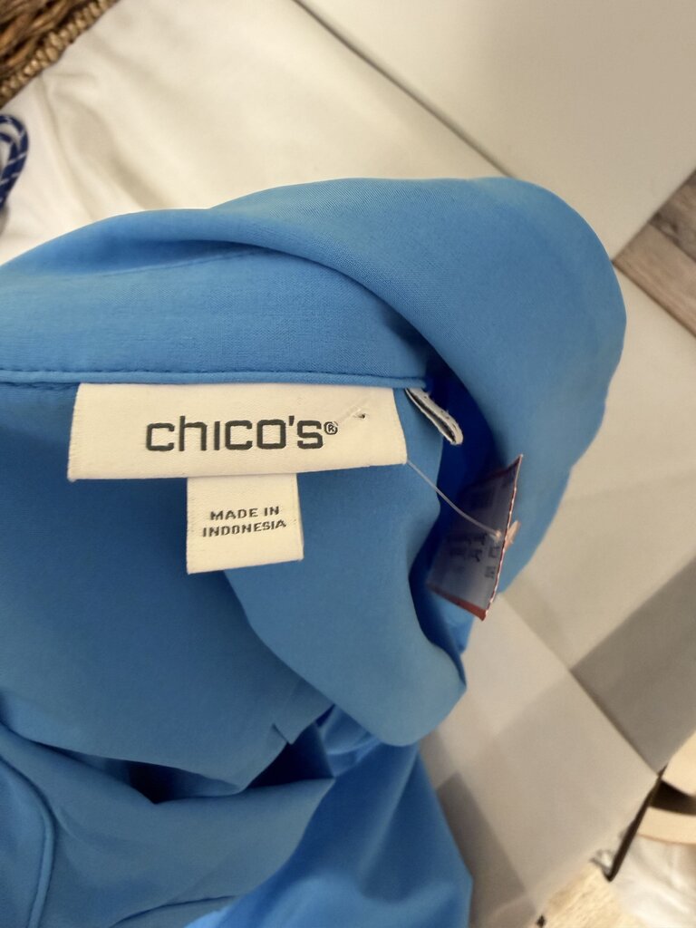 Chico's Turquoise Short Sleeve Drawstring Hem Chico's Travelers Turquoise Medium women DRESSES