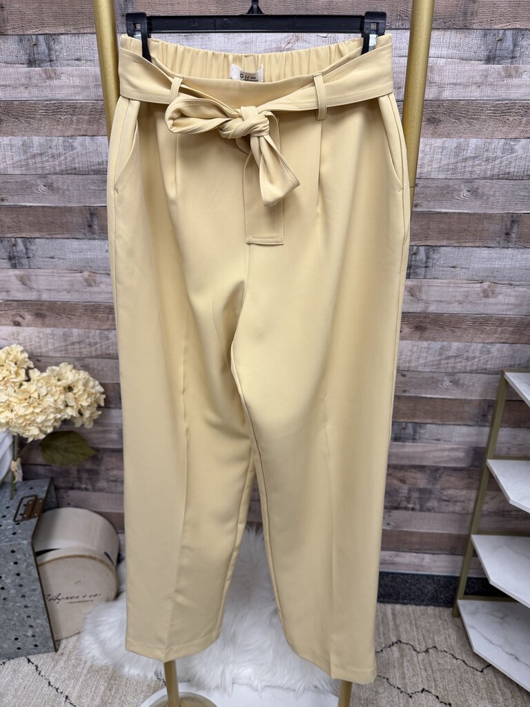 C by One Yellow Elastic Waist Tie Front Pants