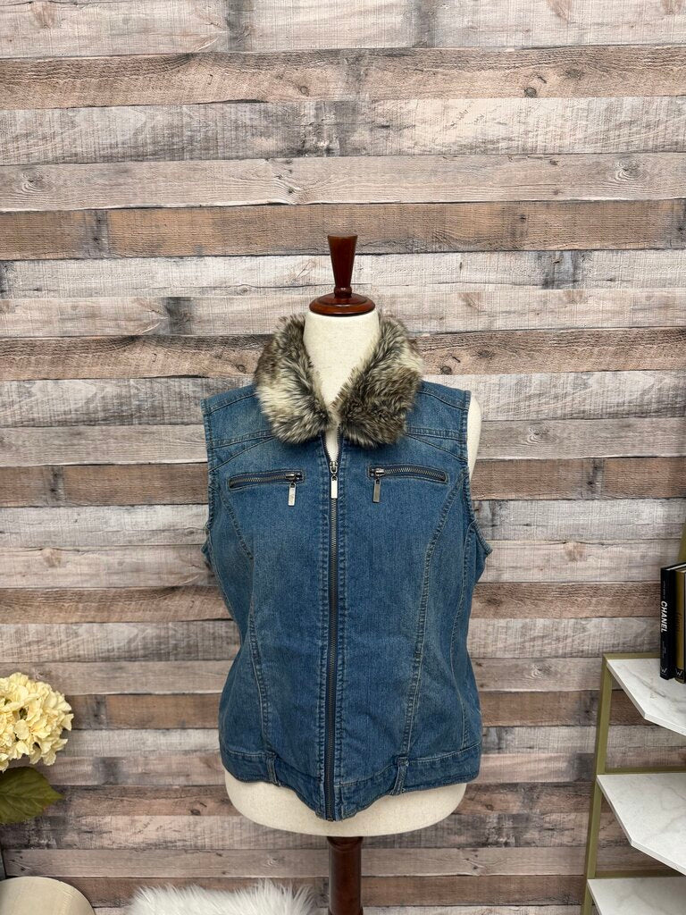Baccini Denim Vest w/Faux Fur Collar
