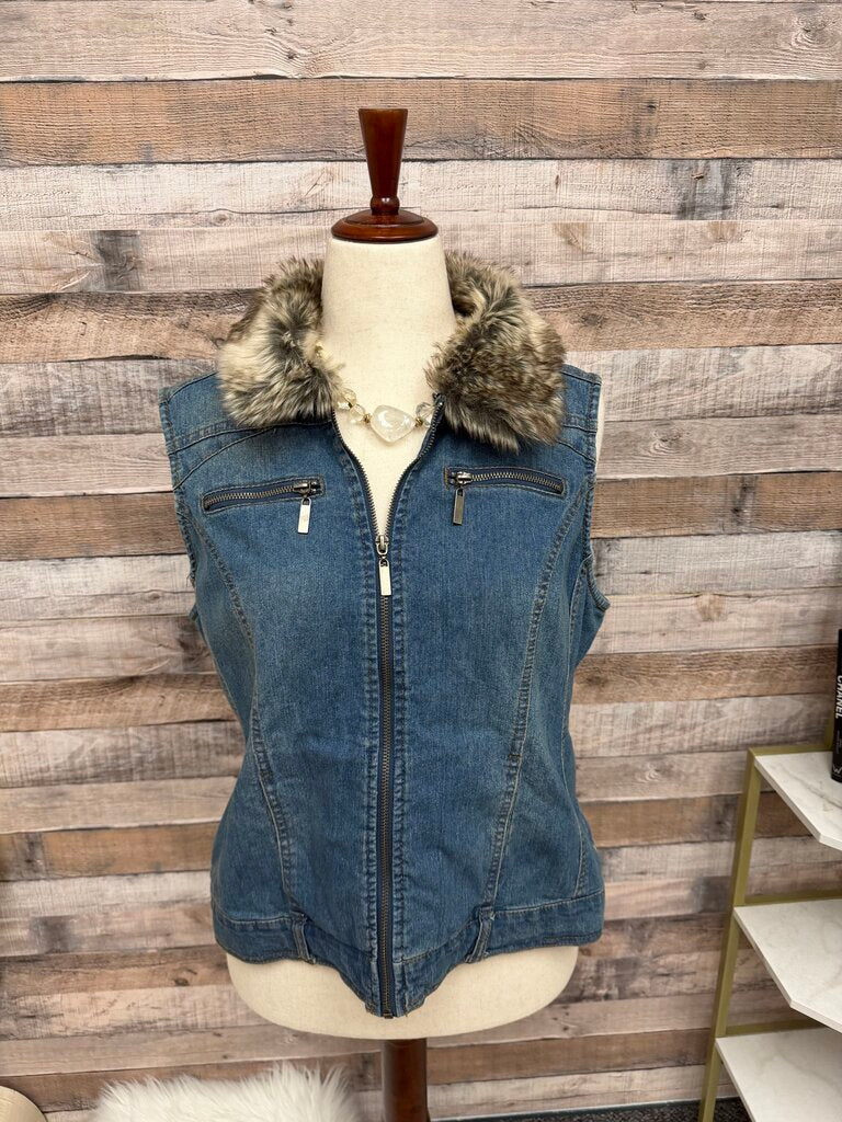 Baccini Denim Vest w/Faux Fur Collar