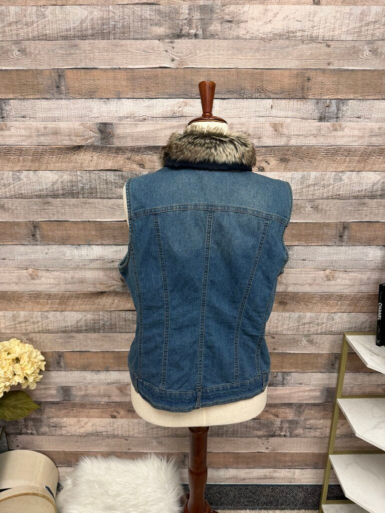 Baccini Denim Vest w/Faux Fur Collar