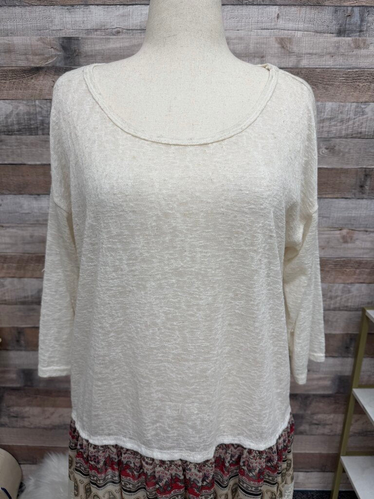 My Story Cream Sheer Tunic w/Paisley & Lace Ruffle Hem