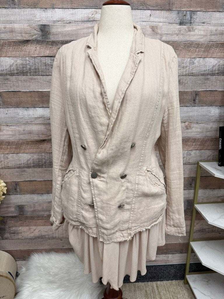 Free People Linen Layered Ruffles Military Blazer