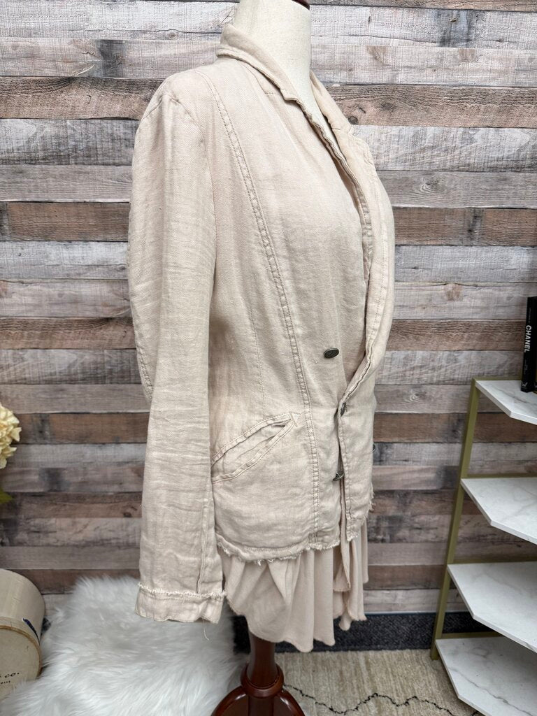 Free People Linen Layered Ruffles Military Blazer