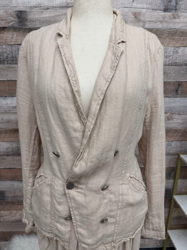 Free People Linen Layered Ruffles Military Blazer