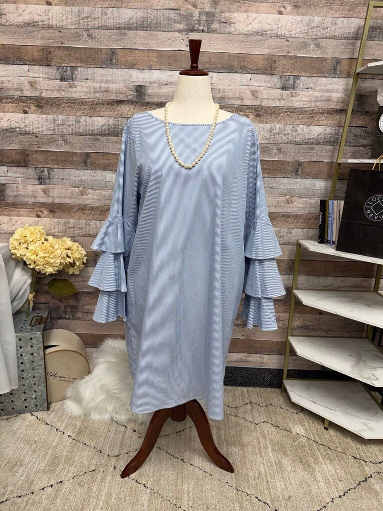 Philosophy Blue & White Pin Striped w/Ruffle Bell Sleeves