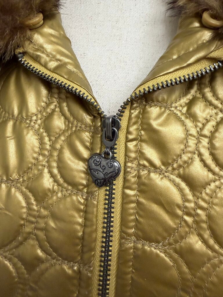 Bamboo Traders Bronze Quilted Vest w/Faux Fur Collar