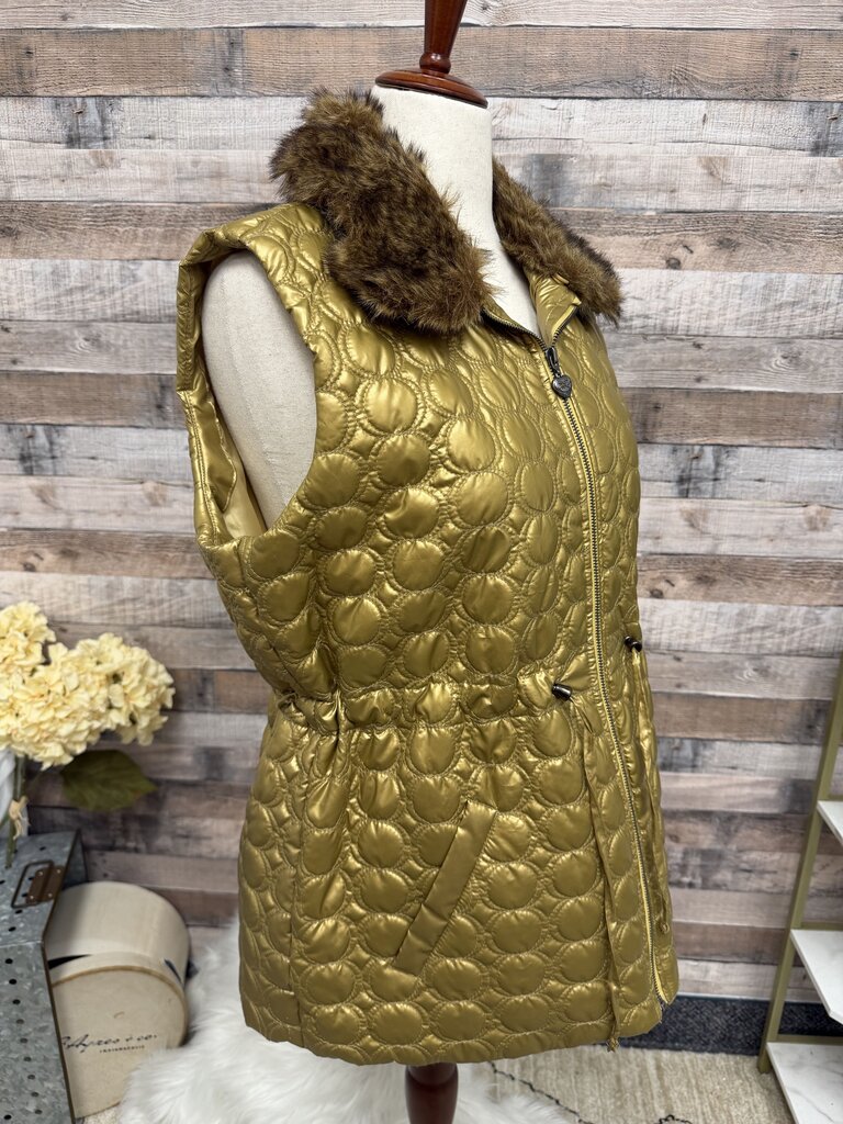 Bamboo Traders Bronze Quilted Vest w/Faux Fur Collar