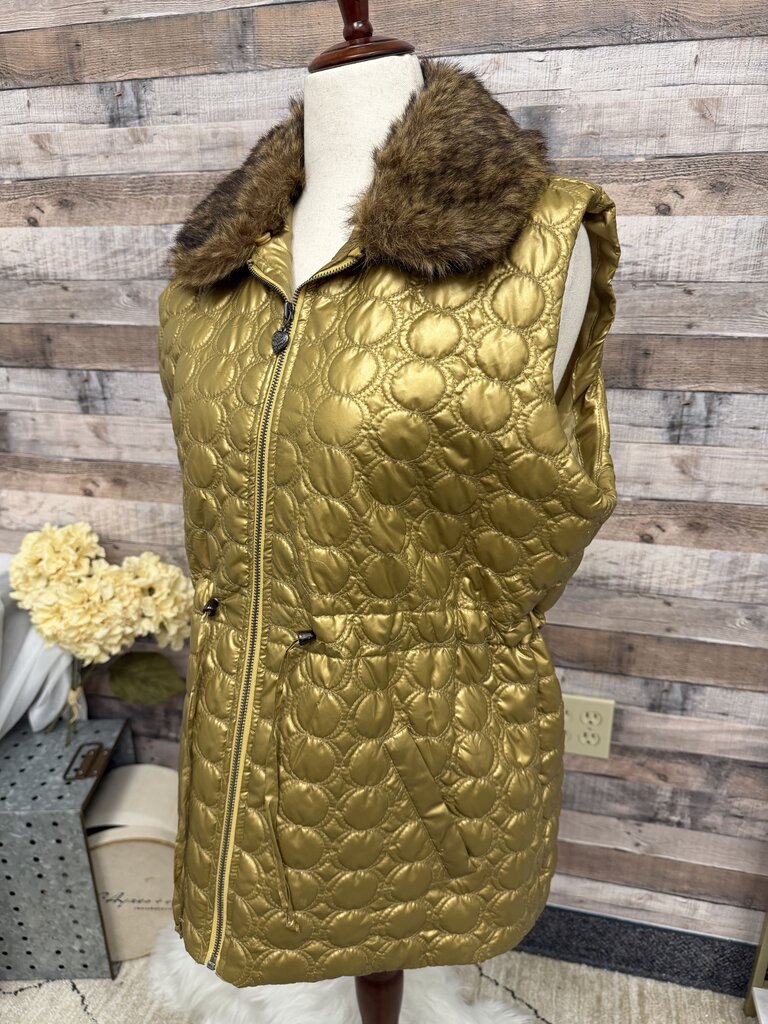 Bamboo Traders Bronze Quilted Vest w/Faux Fur Collar