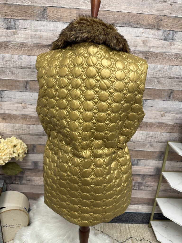 Bamboo Traders Bronze Quilted Vest w/Faux Fur Collar