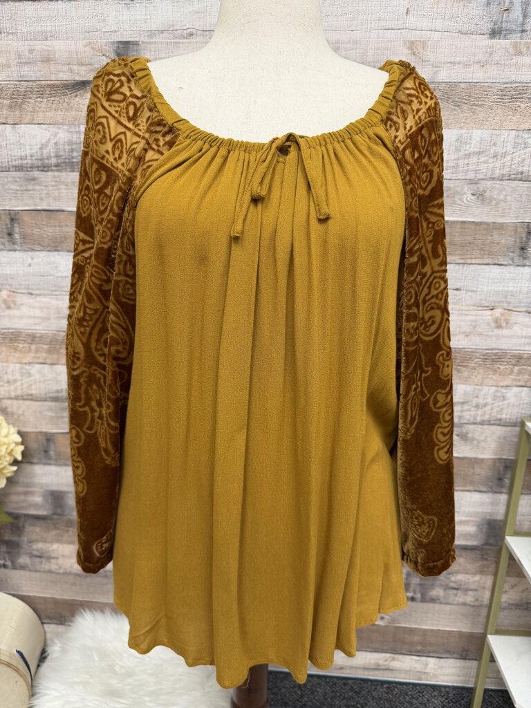 Mindset by XCVI Mustard Yellow Velvet Sleeves Peasant