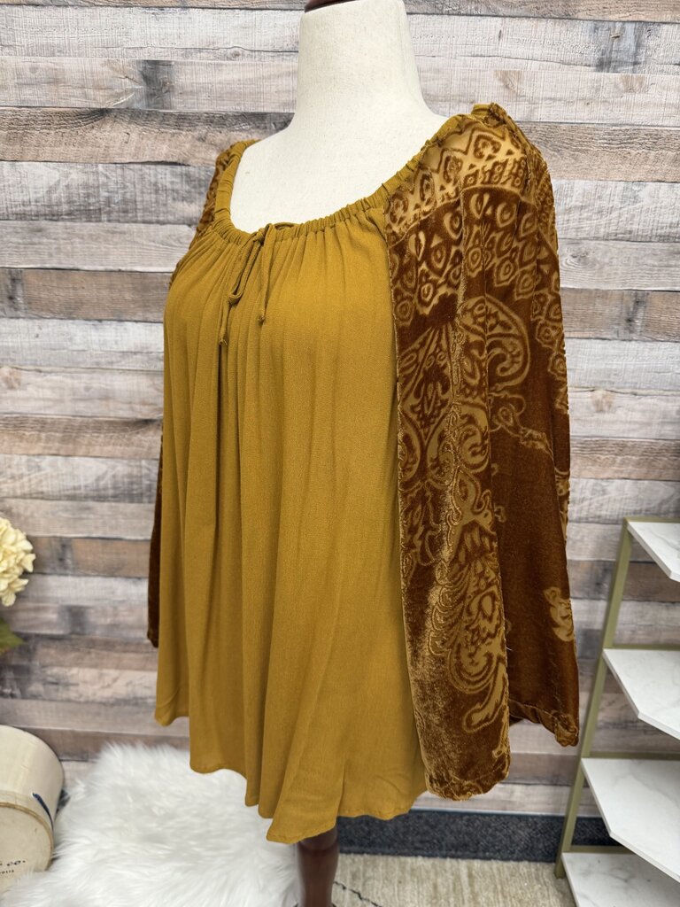 Mindset by XCVI Mustard Yellow Velvet Sleeves Peasant