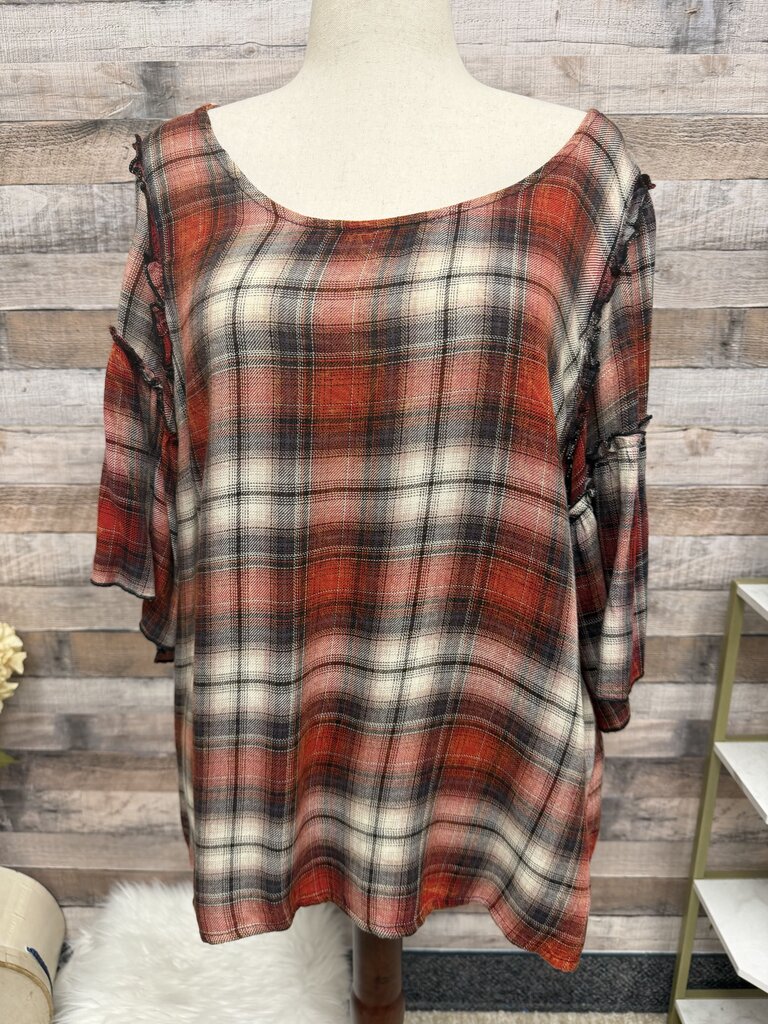 Seven7 Red & Black Plaid Flannel w/Bell Sleeves