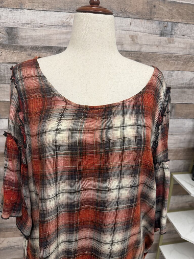 Seven7 Red & Black Plaid Flannel w/Bell Sleeves