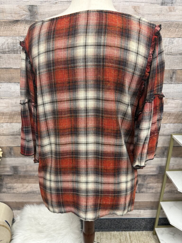 Seven7 Red & Black Plaid Flannel w/Bell Sleeves