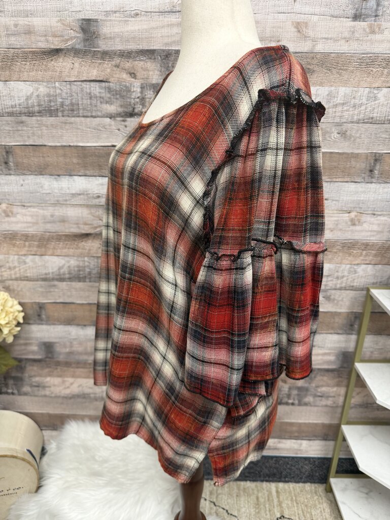 Seven7 Red & Black Plaid Flannel w/Bell Sleeves