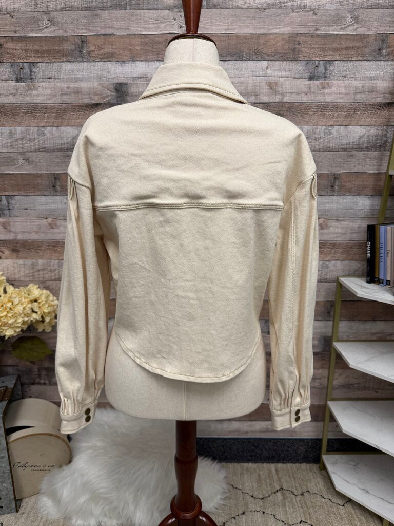 7 for All Mankind Cream Cropped Denim Jacket