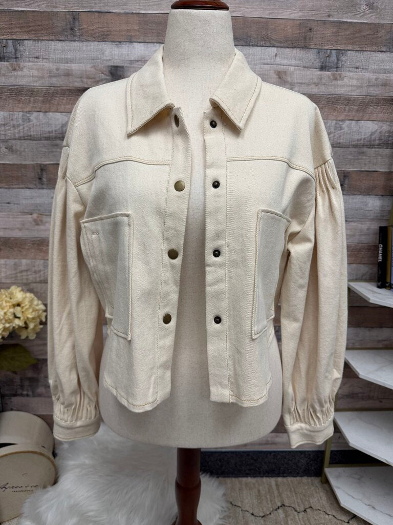 7 for All Mankind Cream Cropped Denim Jacket