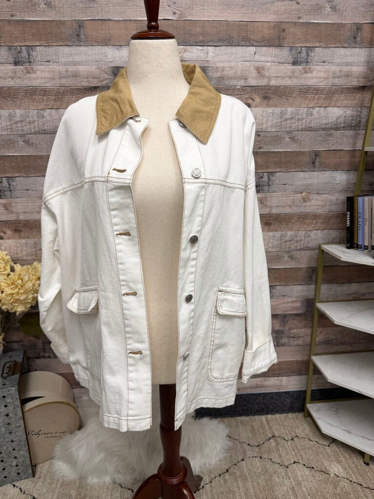 Cali 1850 Off White Barn Denim Jacket w/Corduroy Collar