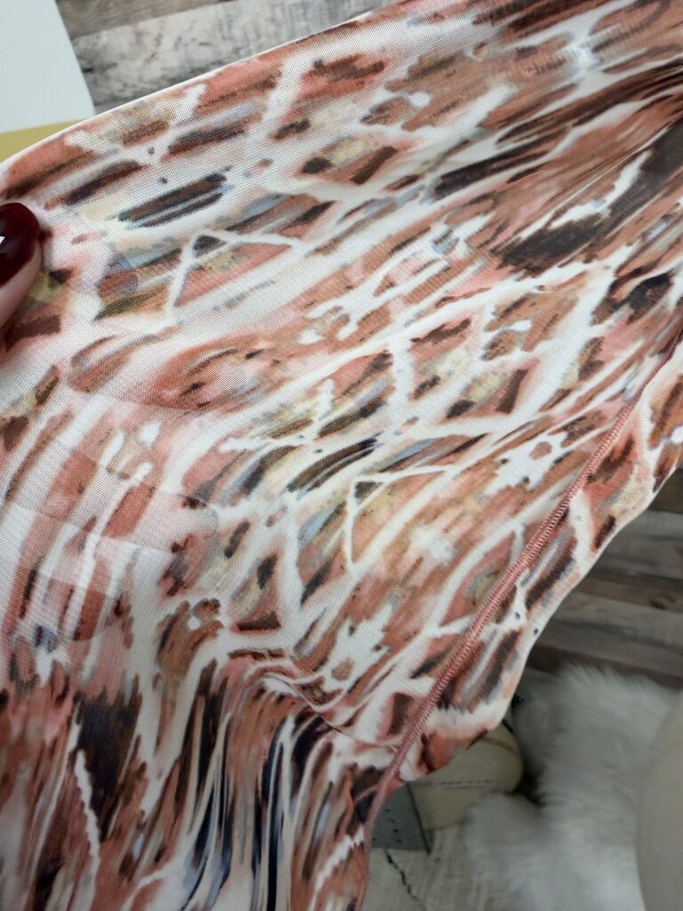Coral, Brown & Cream Abstract Scarf